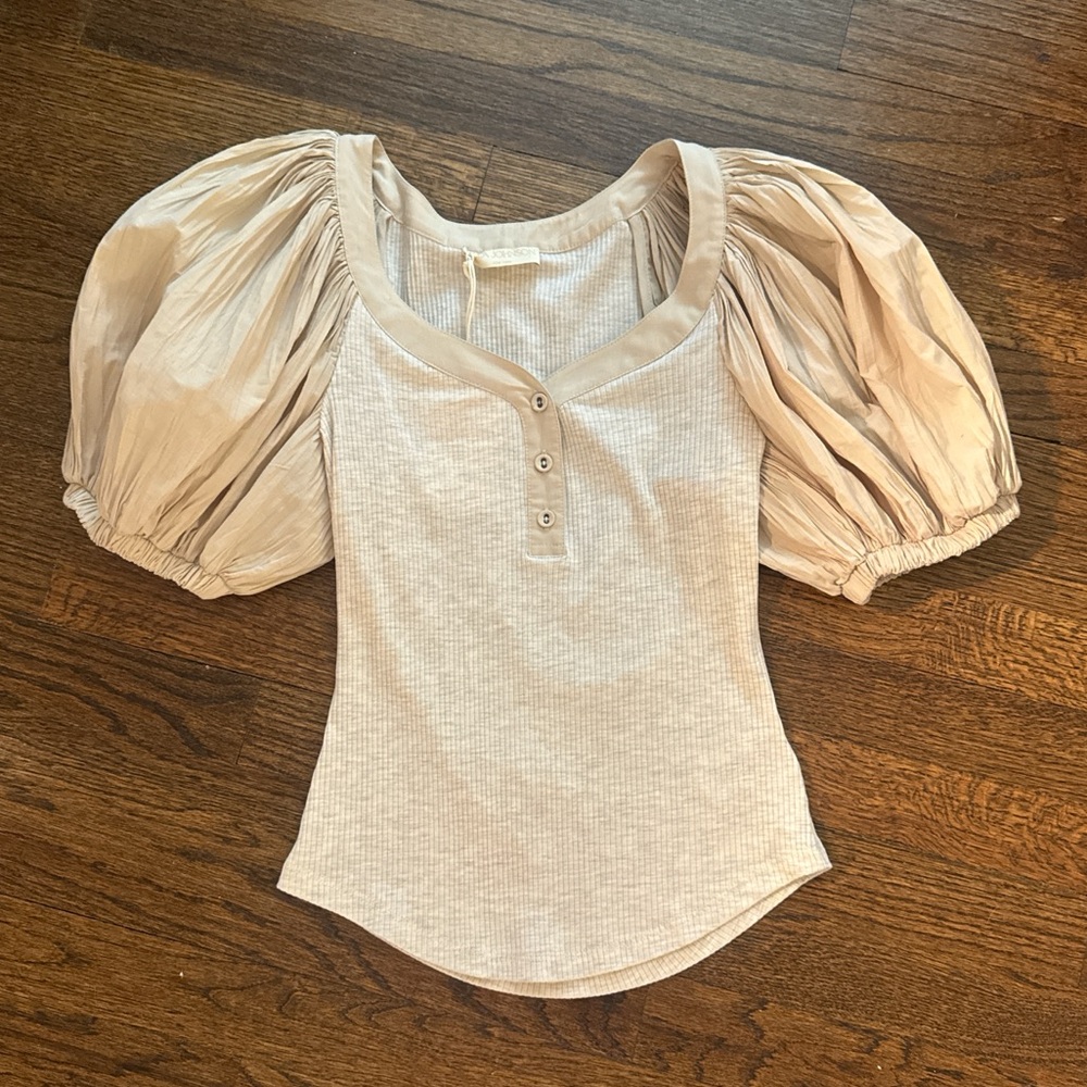 Women's Beige Puff Sleeve Top